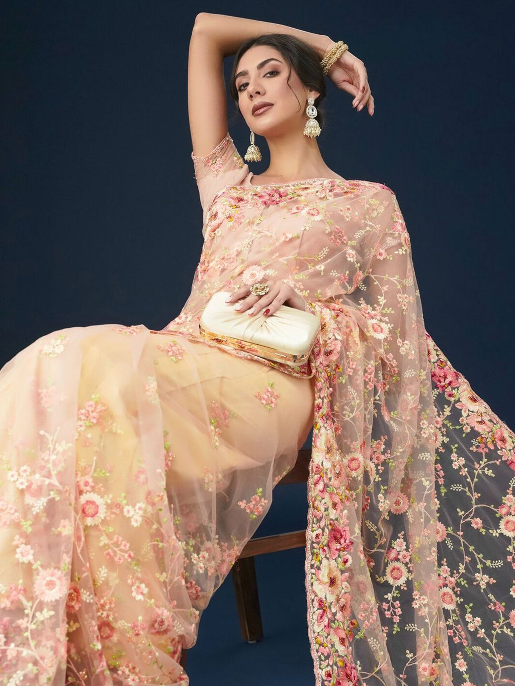 kasee Floral Embroidered Saree | Grocsy