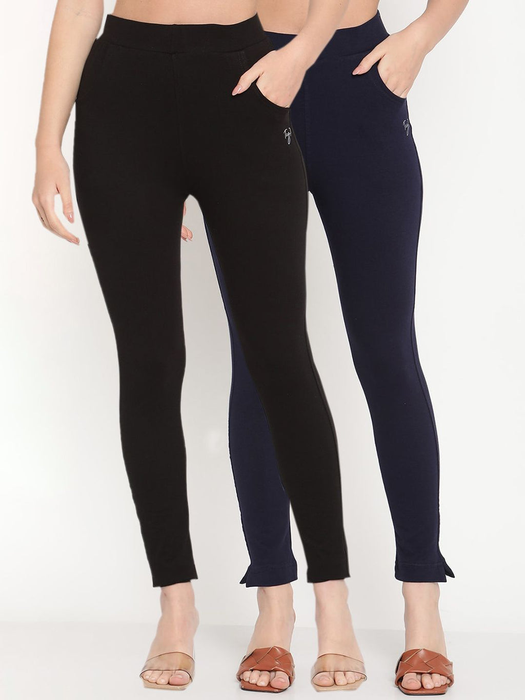 TAG 7 Women Pack of 2 Black & Navy Blue Solid Kurti Pants | Grocsy