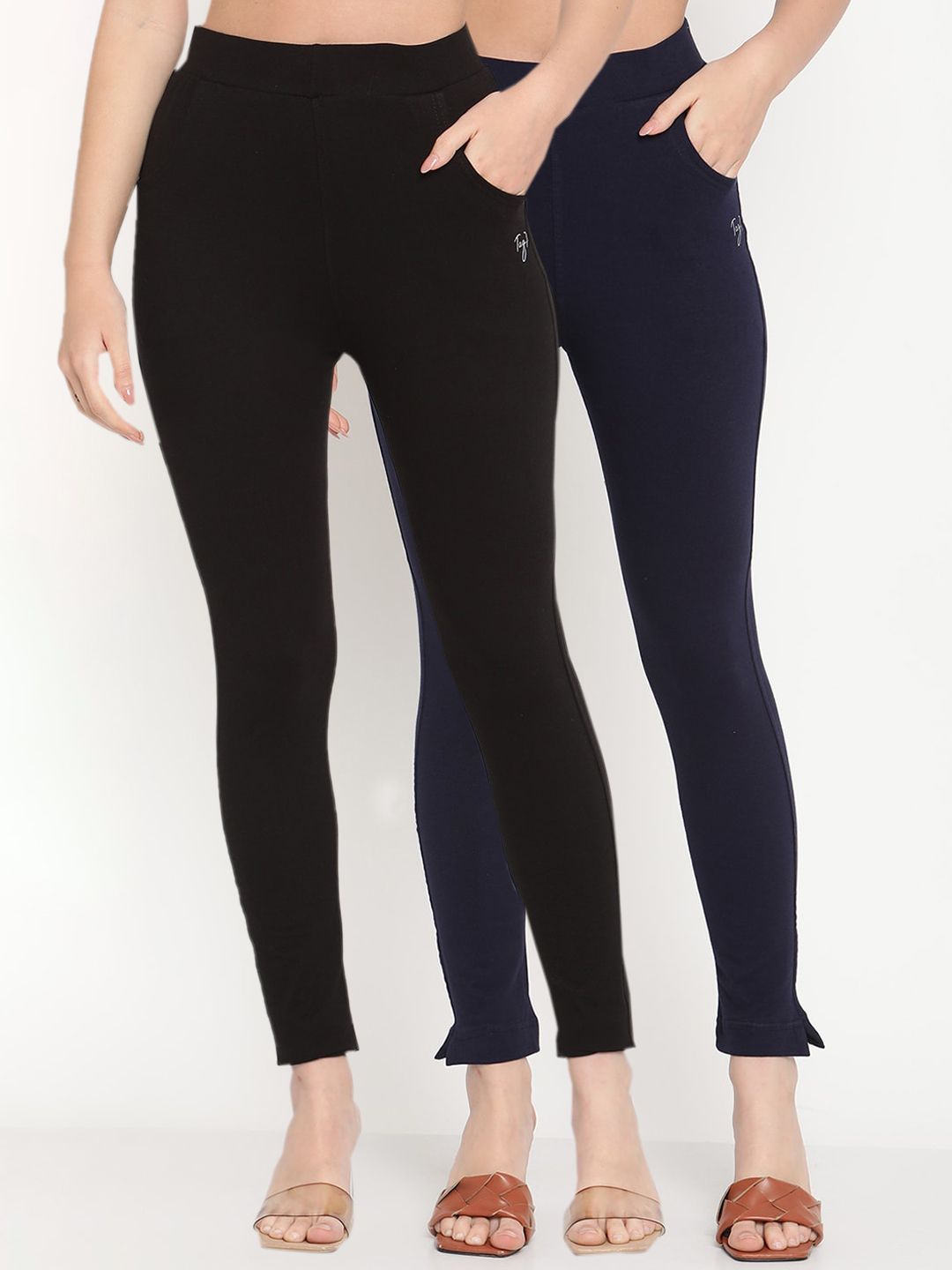 TAG 7 Women Pack of 2 Black & Navy Blue Solid Kurti Pants | Grocsy