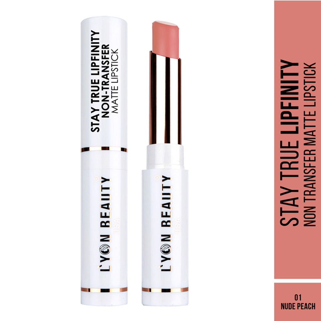 Lyon Beauty Stay True Lipfinity Non Transfer Matte Lipstick - Nude Peach 01 | Grocsy