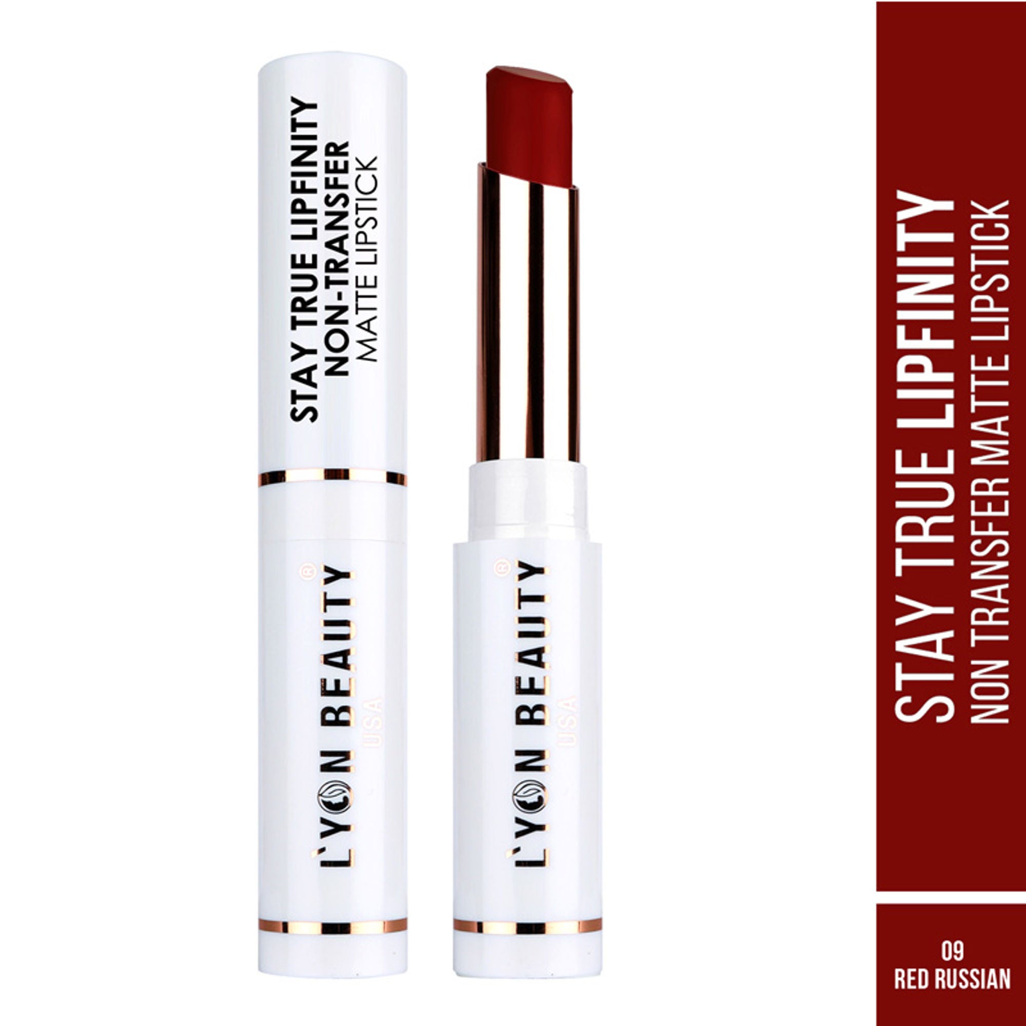 Lyon Beauty Stay True Lipfinity Non Transfer Matte Lipstick - Red Russian 09 | Grocsy