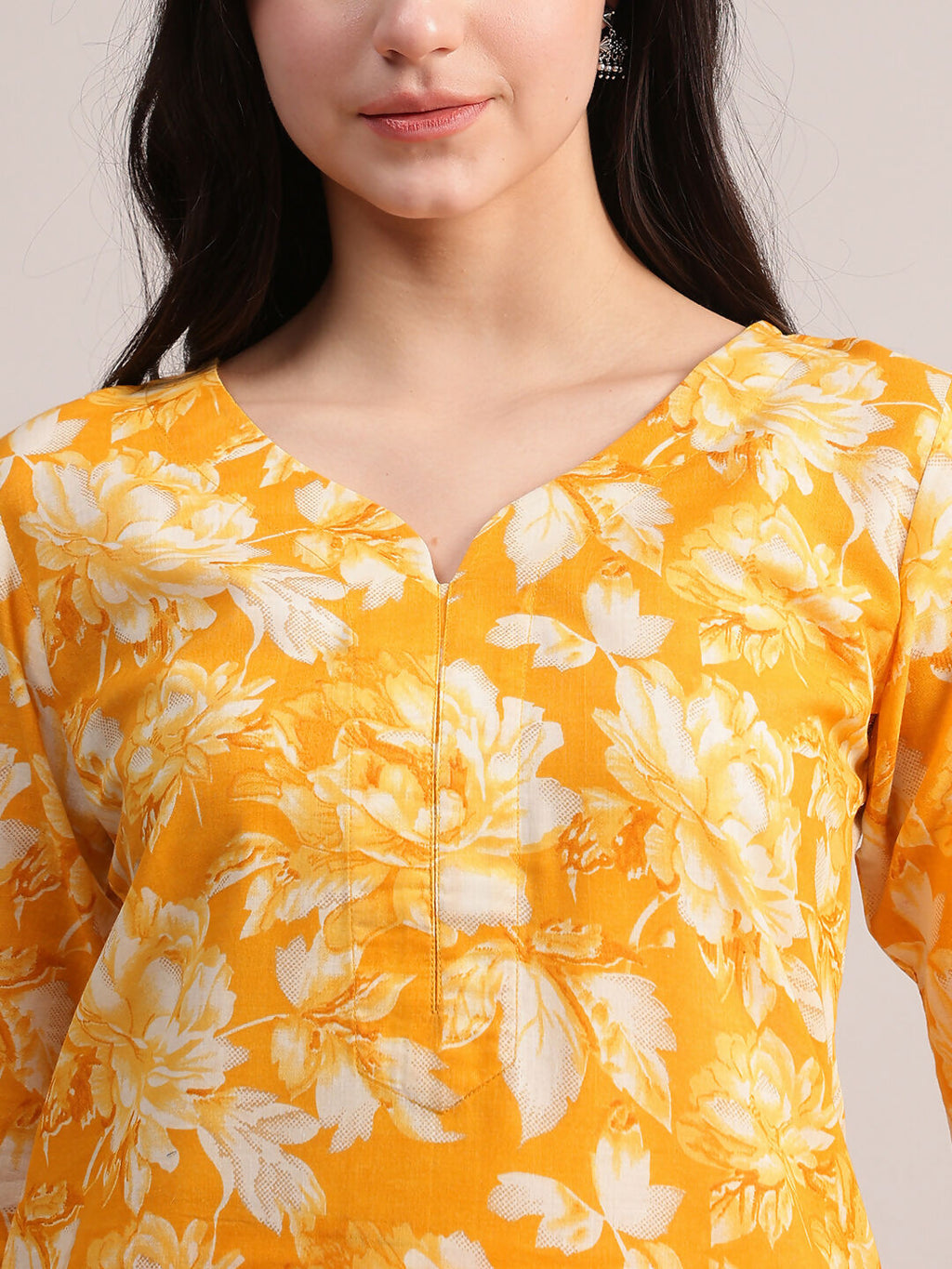 Aavyora Women Mustard Yellow Floral Printed Kurta with Chevron Printed Pants & Dupatta Set | Grocsy