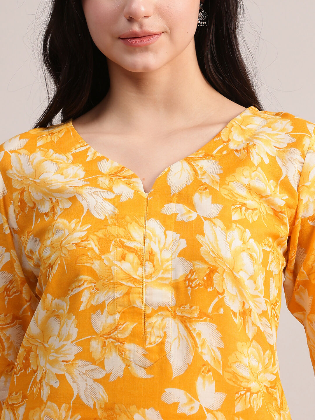 Aavyora Women Mustard Yellow Floral Printed Kurta with Chevron Printed Pants & Dupatta Set | Grocsy