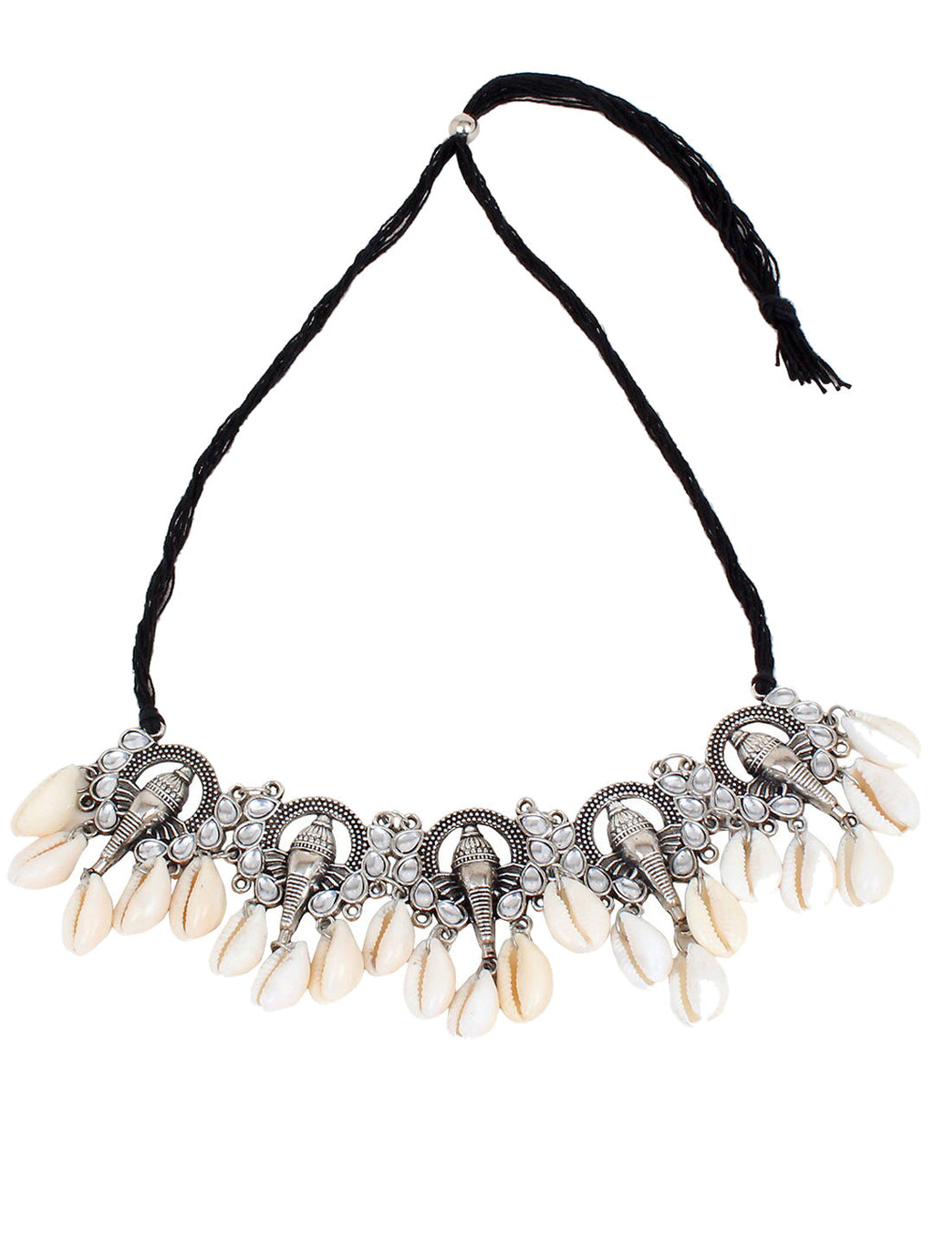 Cardinal Women Oxidised Silver-Toned Ganesh Choker Necklace Jewellery Set | Grocsy