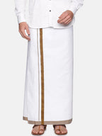 Sethukrishna Men White & Brown Solid Cotton Dhoti | Grocsy