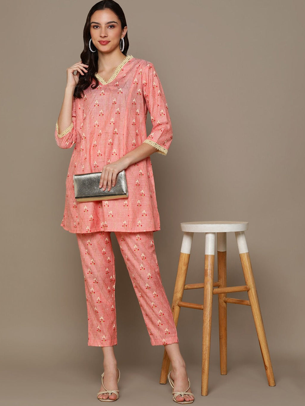 HERE&NOW Orange Floral Printed A-Line Kurta Set | Grocsy
