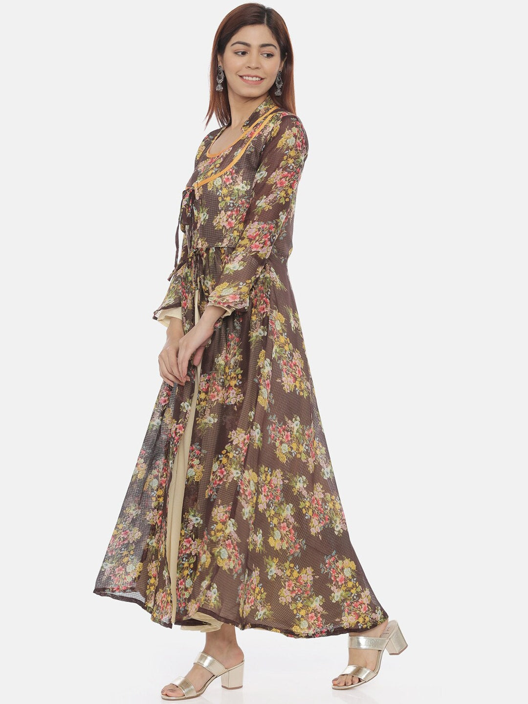 Souchii Women Brown Printed Maxi Dress | Grocsy