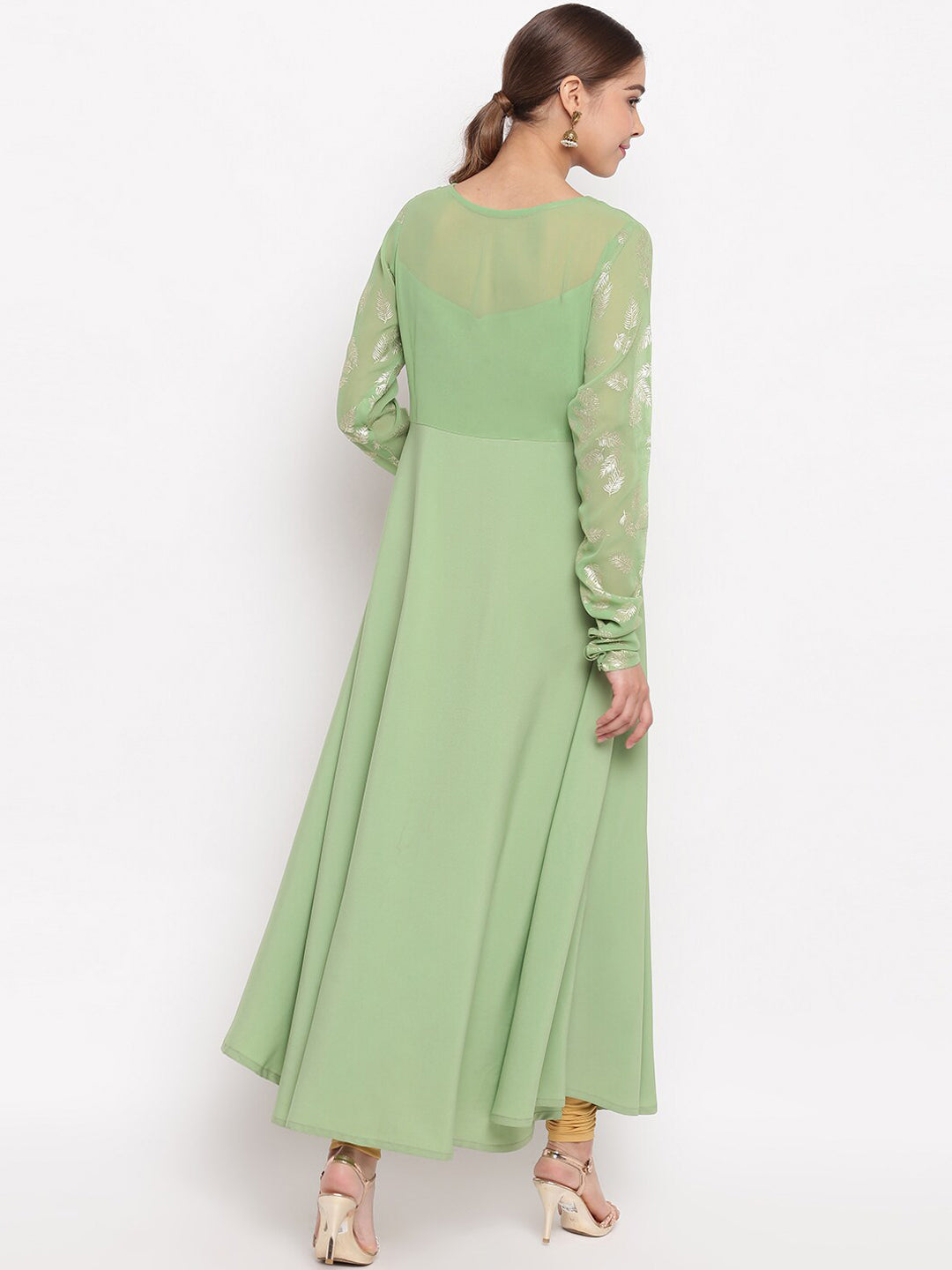 Janasya Women Green Printed Anarkali Kurta | Grocsy