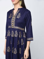 Aniyah Rayon Block Printed Anarkali Blue Kurta (AN-116K) | Grocsy