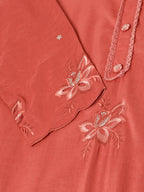 Orange Chinon Silk Embroidered Straight Kurta with Trouser & Dupatta - Salimar | Grocsy