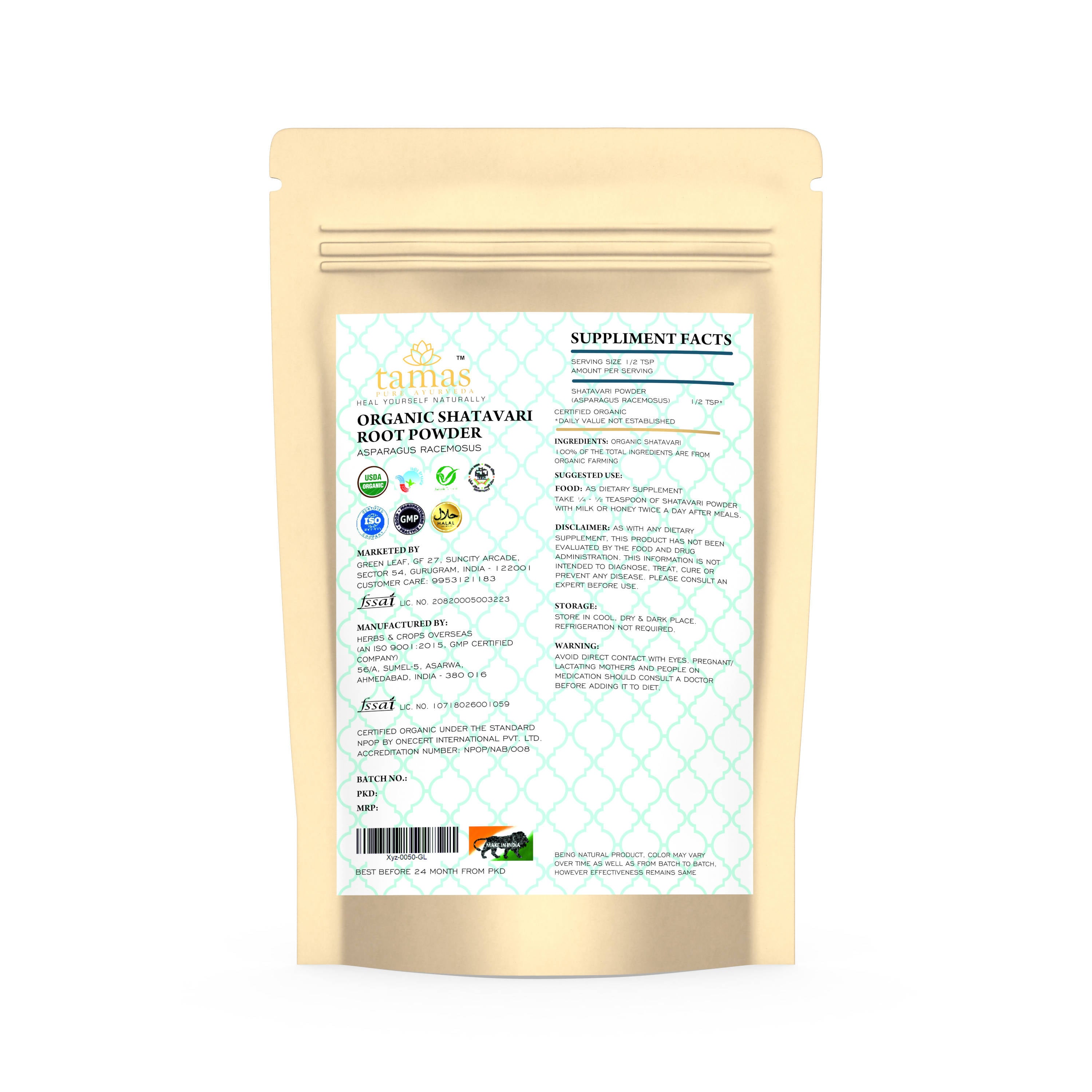 Tamas Pure Ayurveda Superfood Organic Shatavari Powder | Grocsy