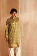 Green Viscose Wevon Designer Men's Kurta Set - Mahotsav | Grocsy