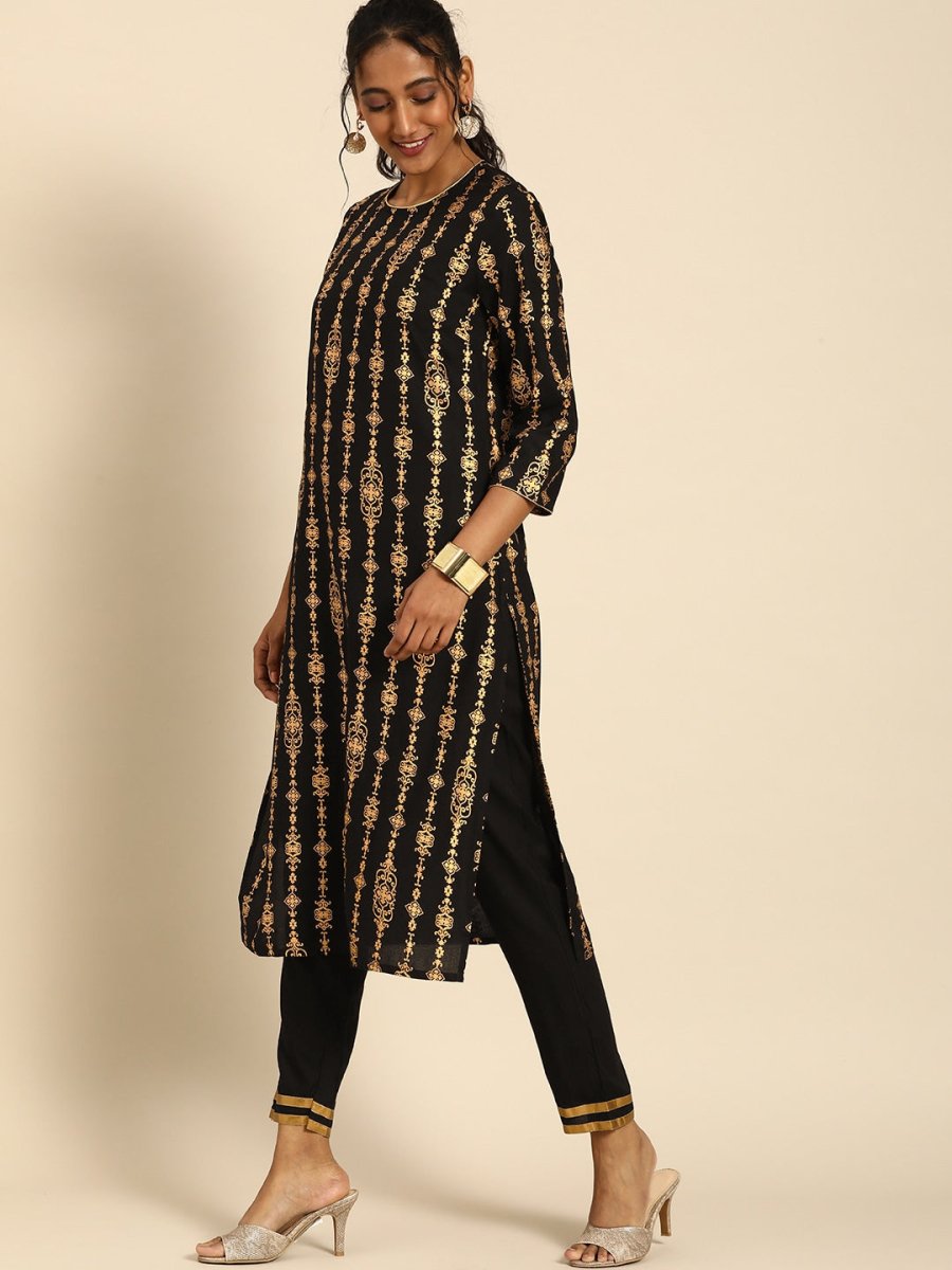 All About You Women Black Ethnic Motifs Printed Regular Kurta with Trousers & With Dupatta | Grocsy