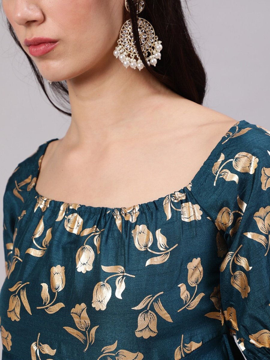 Aks Floral Printed Square Neck Anarkali Kurta | Grocsy