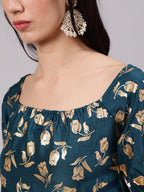 Aks Floral Printed Square Neck Anarkali Kurta | Grocsy