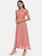 Souchii Women Pink Printed Fit and Flare Dress | Grocsy
