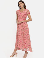 Souchii Women Pink Printed Fit And Flare Beautiful Dress | Grocsy
