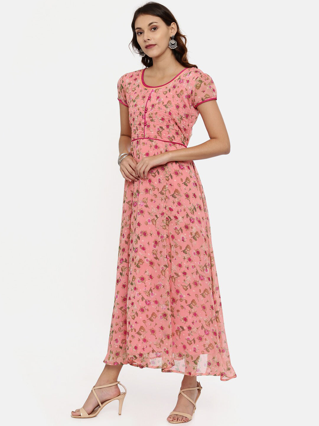 Souchii Women Pink Printed Fit And Flare Beautiful Dress | Grocsy