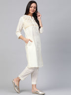 Sangria Women Off-White & Golden Yoke Design Kurta with Trousers | Grocsy