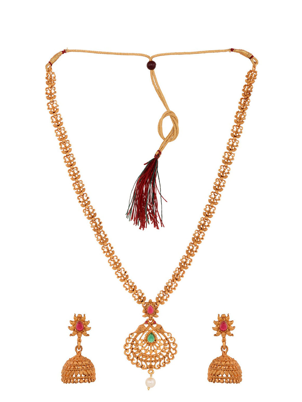 Saraf RS Jewellery Gold-Polished South Indian Imitation Bridal Temple Jewellery Set | Grocsy