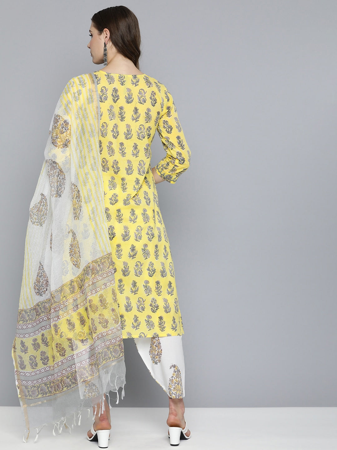 HERE&NOW Motifs Printed Regular Pure Cotton Kurta with Salwar & With Dupatta | Grocsy