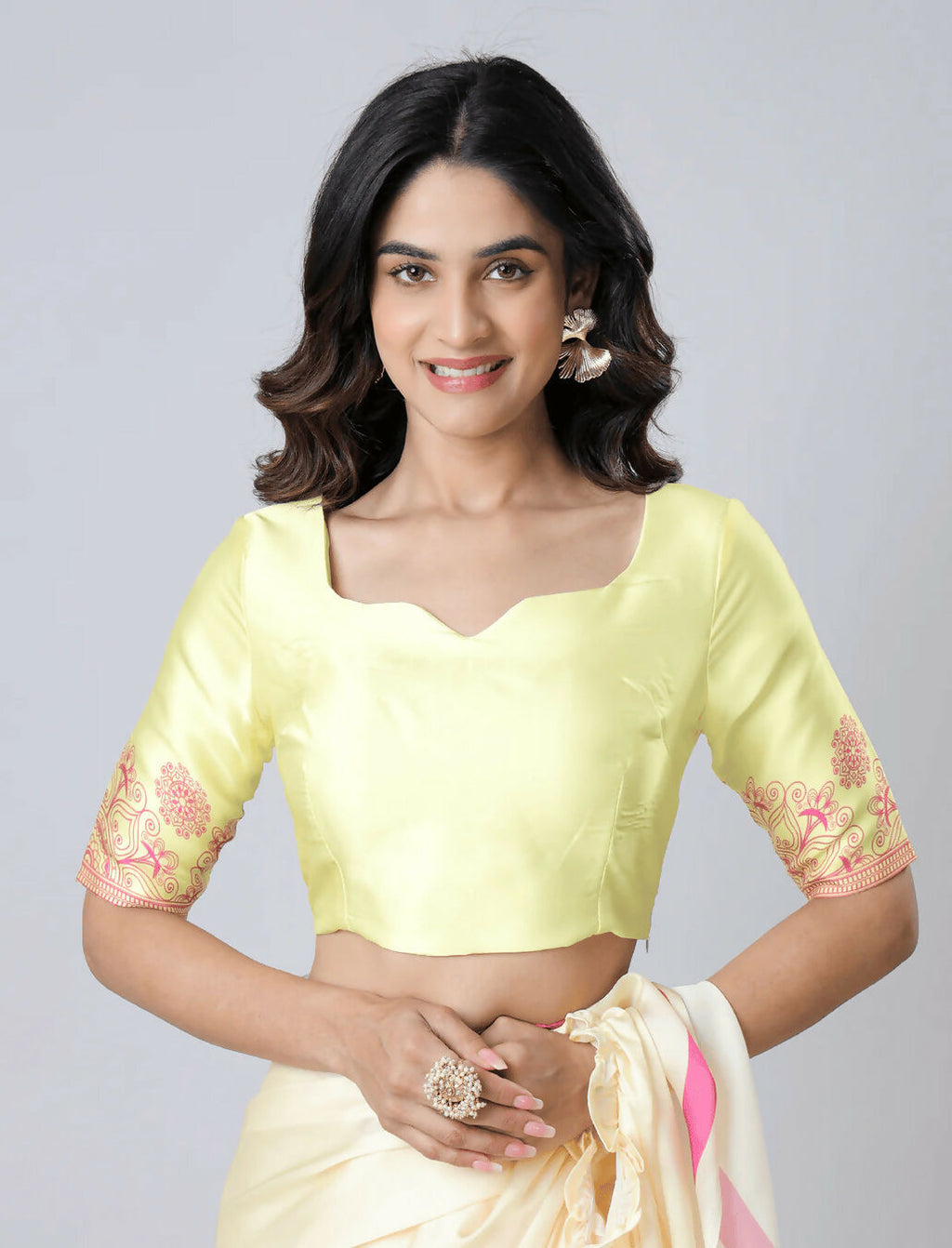 Vastranavya Yellow Mandala Print Free Hand Ready to Wear Saree | Grocsy