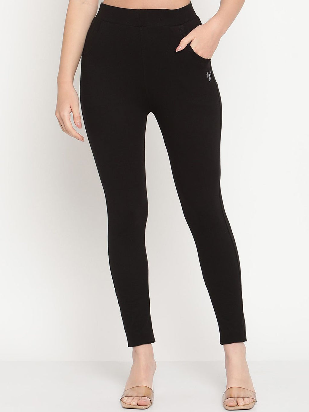 TAG 7 Set Of 2 Maroon & Black Solid Leggings | Grocsy