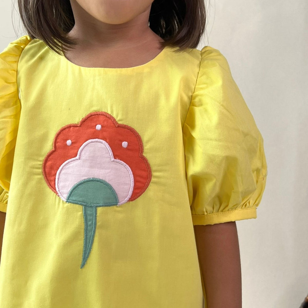 ArthLife Yellow Flower Patch Casual Dress | Grocsy