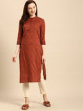 All About You Women Rust Brown Ethnic Motifs Printed Straight Kurta | Grocsy