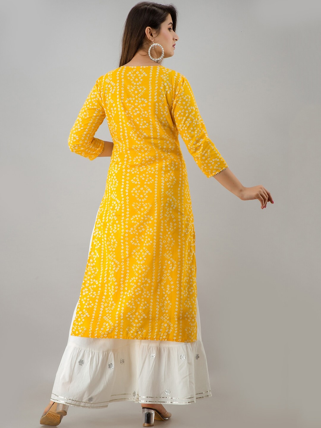 HERE&NOW Yellow & White Bandhani Printed Gotta Patti Kurta with Sharara | Grocsy