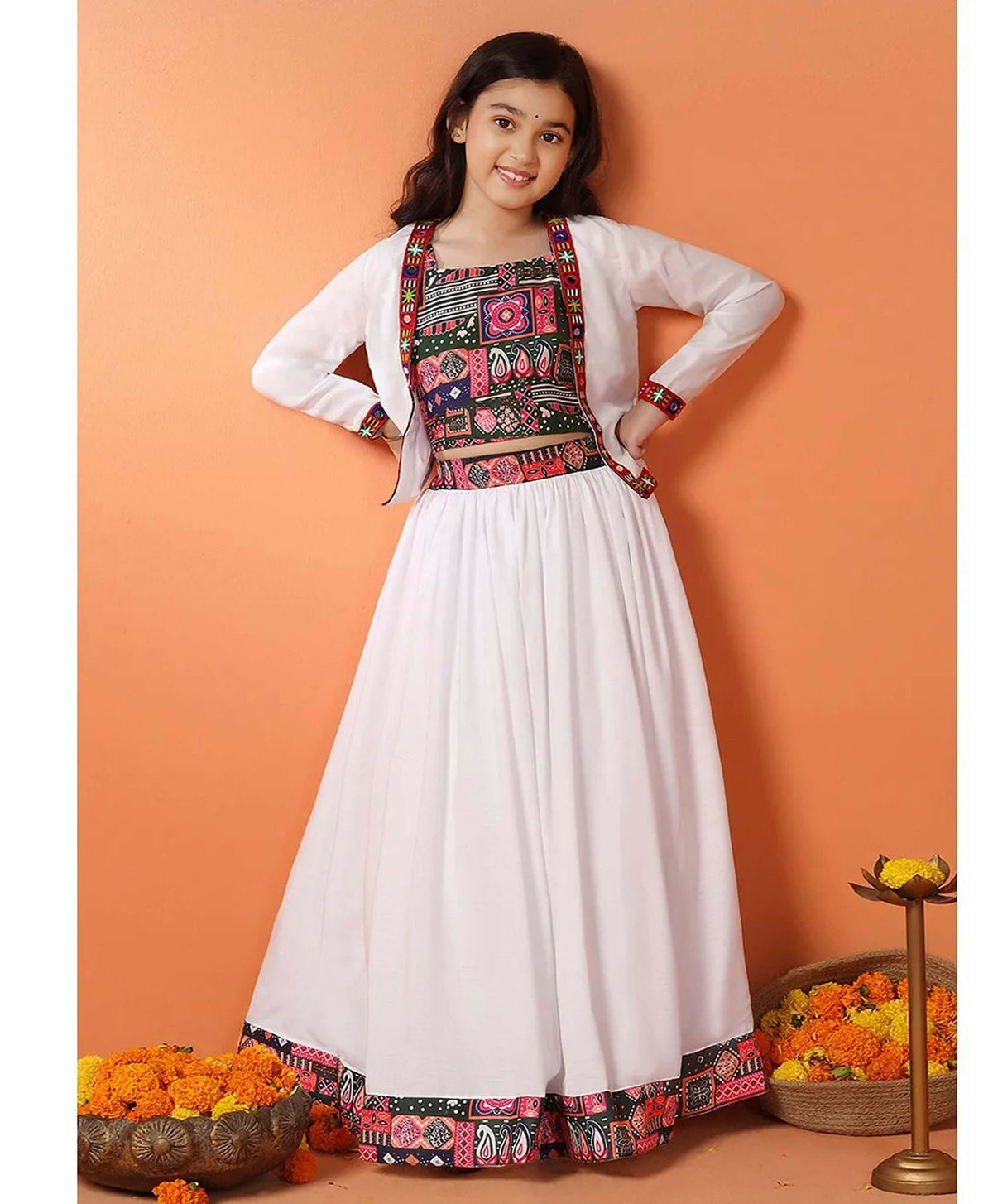 Joban Fashion Girl's White Color Lehenga Choli | Grocsy
