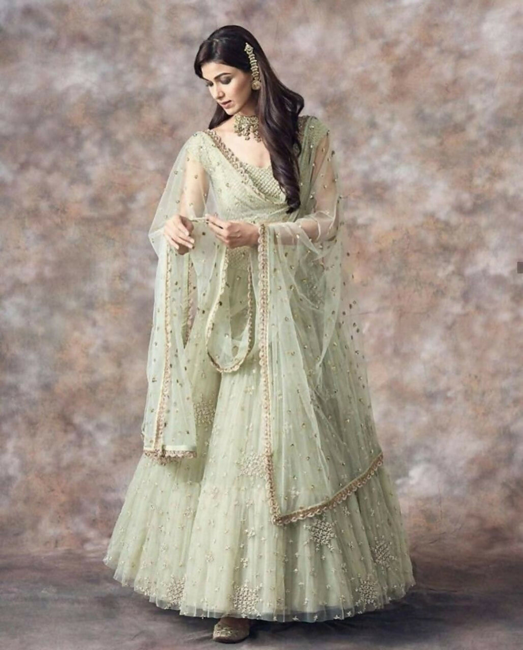 Jyoti Fashion Catching Aqua Green 3MM Sequin with Jari Embroidered Net Lehenga Choli with Dupatta | Grocsy