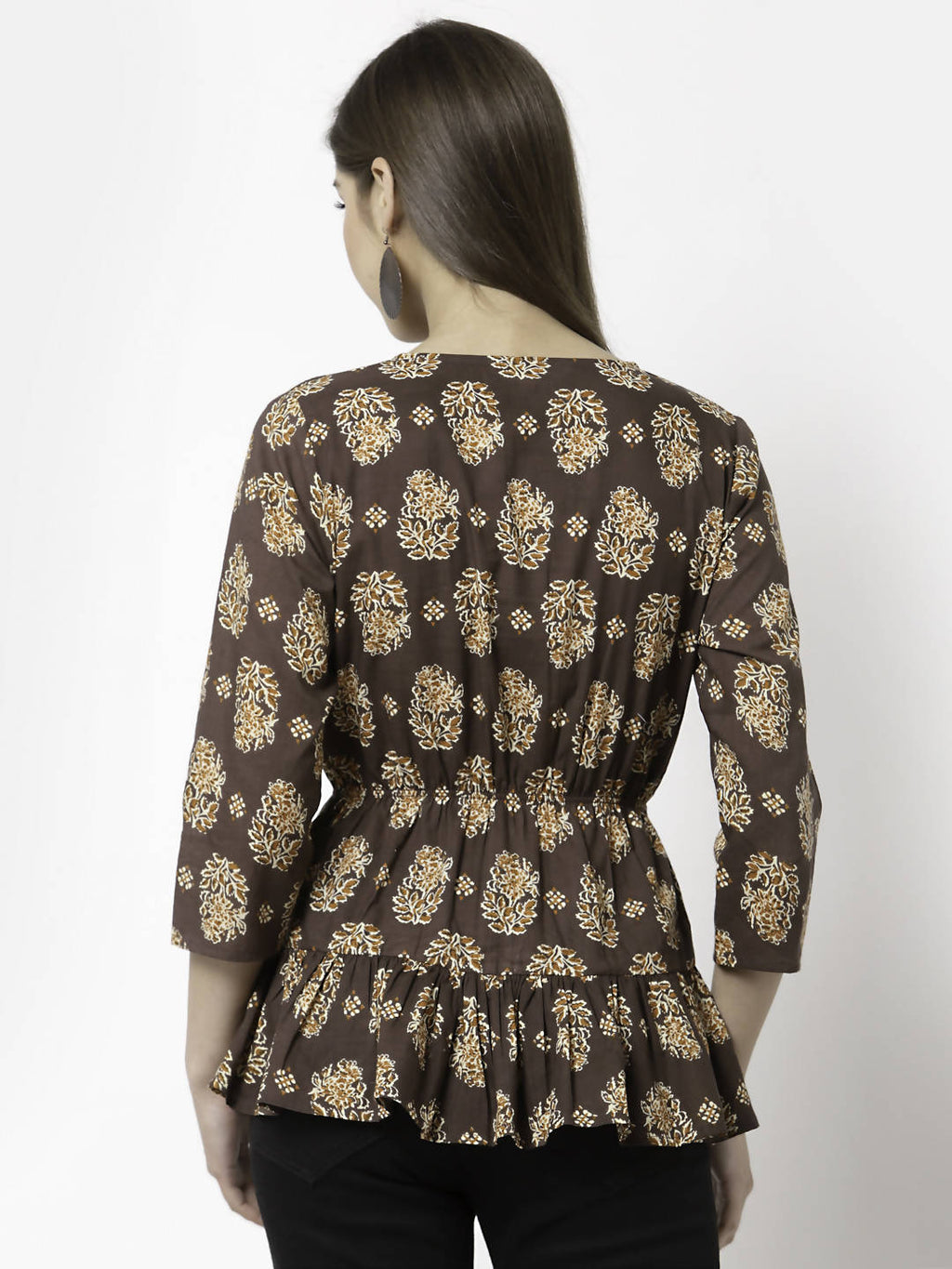 Myshka Printed 3/4 Sleeve V-Neck Casual Pure Cotton Top For Women | Grocsy