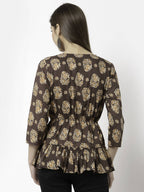 Myshka Printed 3/4 Sleeve V-Neck Casual Pure Cotton Top For Women | Grocsy
