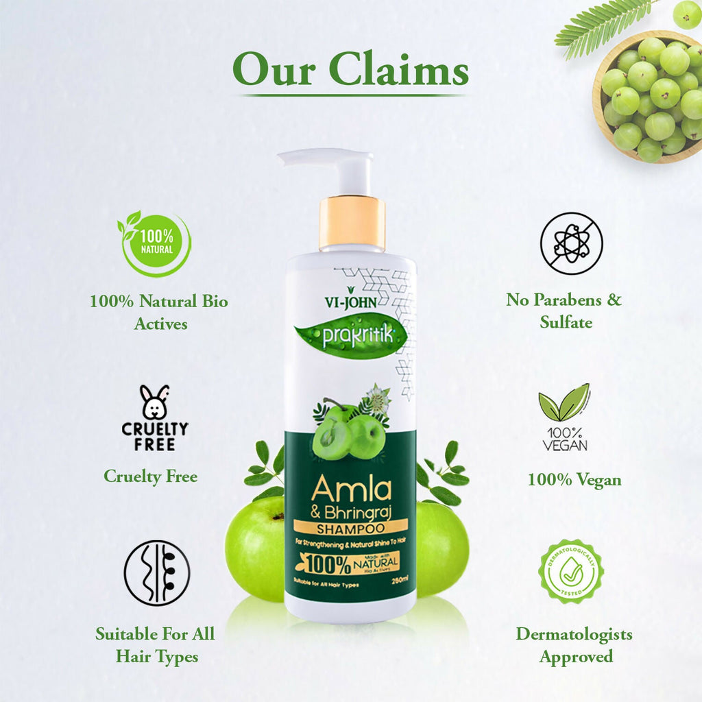 VI-JOHN Prakritik Amla & Bhringraj Shampoo For Strengthening, Made With 100% Natural Bio Actives | Grocsy