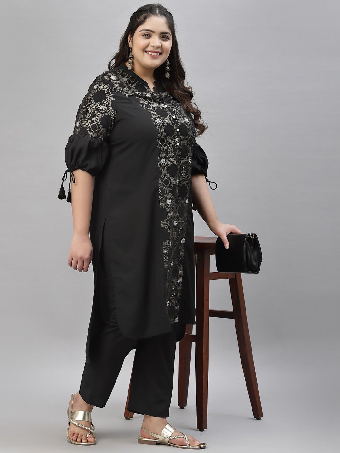 Sztori Printed Notch Neck Regular Kurta with Trousers | Grocsy