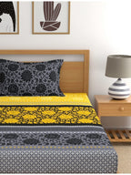 Dreamscape Yellow Ethnic Motifs Cotton 140 TC Fitted Single Bedsheet & 1 Pillow Cover | Grocsy