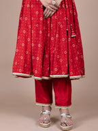 HERE&NOW Red & Beige Ethnic Motifs Printed Angrakha Gotta Patti Kurta with Trousers | Grocsy