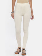 Souchii Cream-Coloured Solid Ankle-Length Leggings | Grocsy