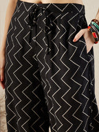 Indo Era Black Floral Printed V-Neck Sequinned A-Line Kurta With Salwar | Grocsy