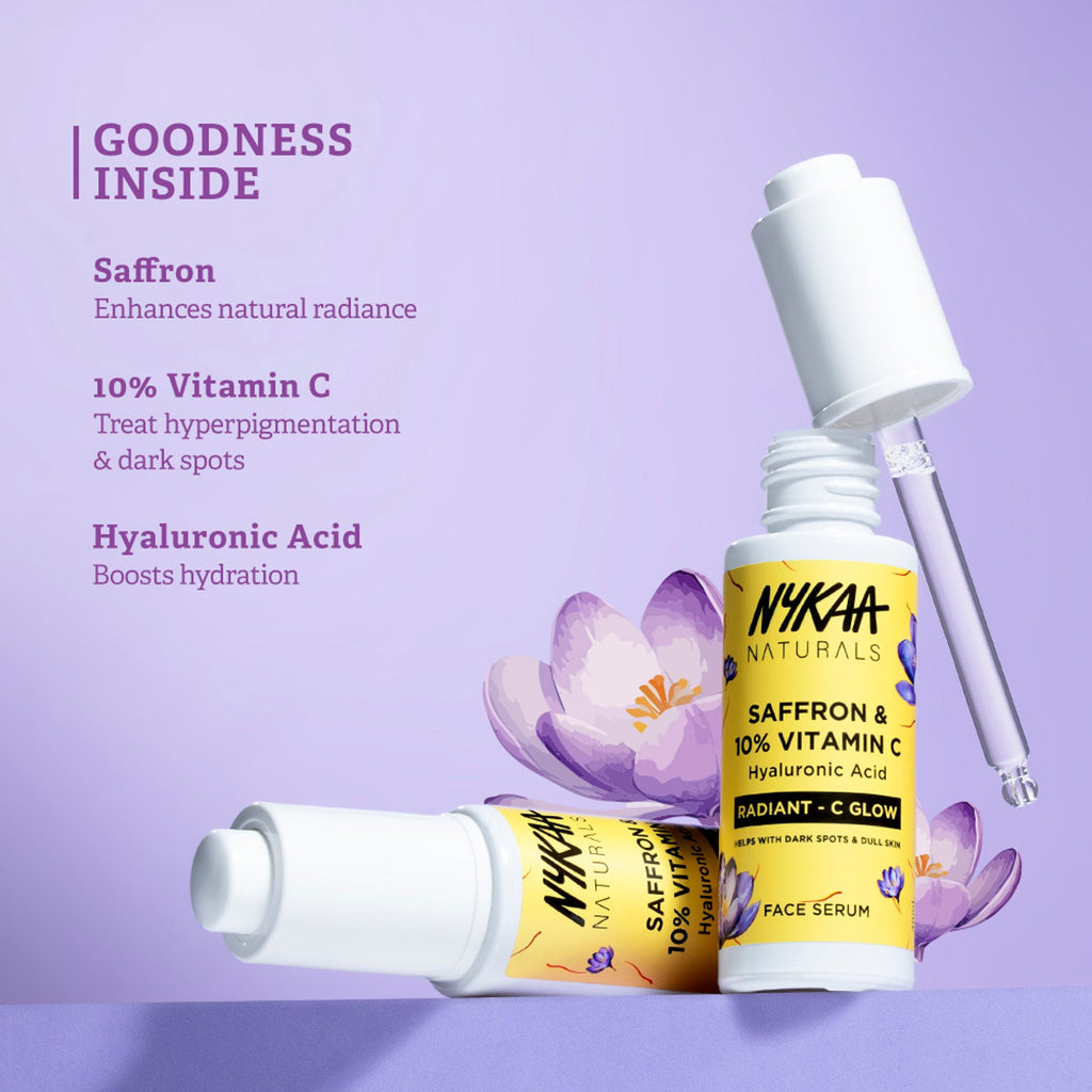 Nykaa Naturals 10% Vitamin C Radiant-C Glow Serum to Fade Dark Spots & Brighten Dull, Tired Skin | Grocsy