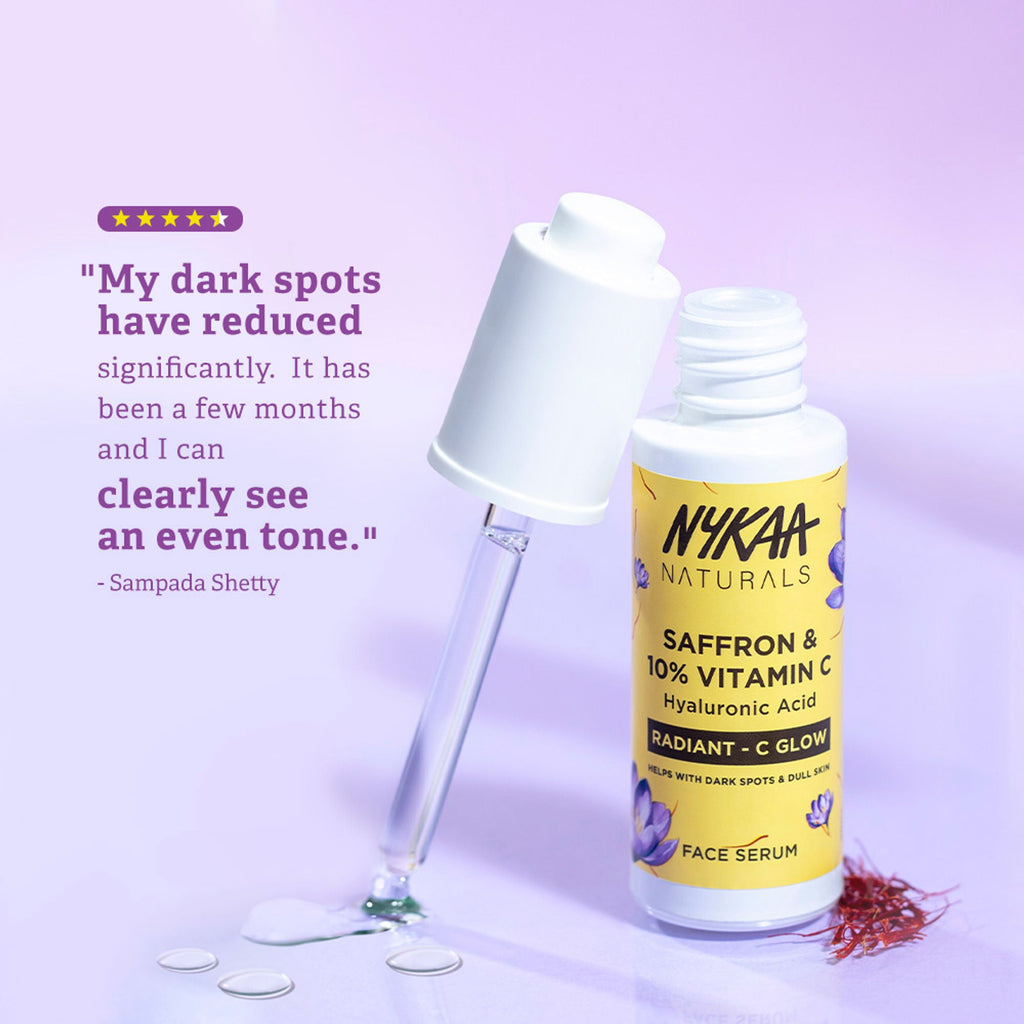 Nykaa Naturals 10% Vitamin C Radiant-C Glow Serum to Fade Dark Spots & Brighten Dull, Tired Skin | Grocsy