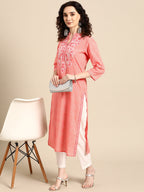 Sangria Women Pink Bandhani Printed Thread Work Pastels Kurta | Grocsy