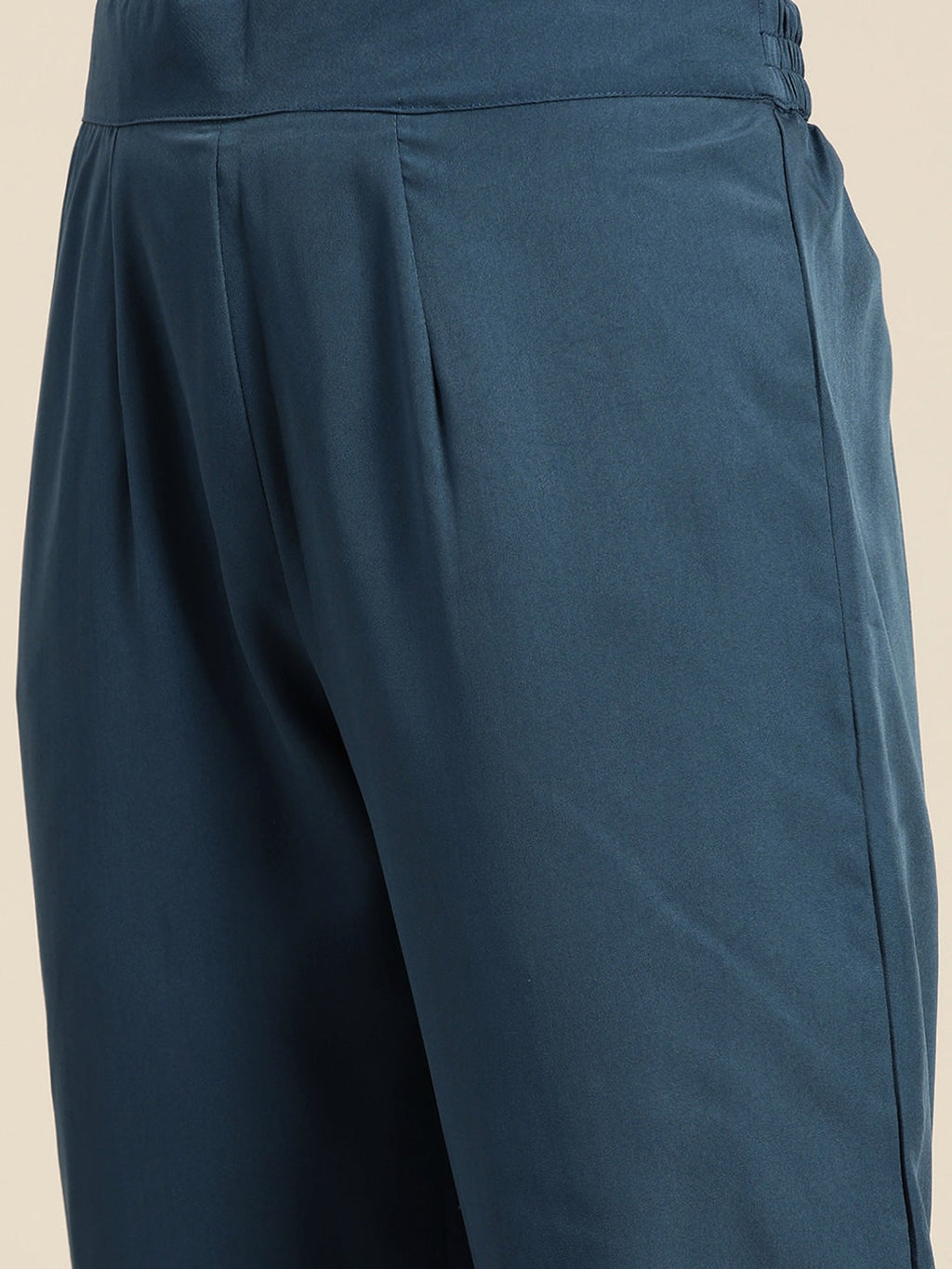 Sangria Women Teal Blue & White Ethnic Printed Straight Kurta with Trousers | Grocsy