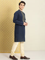 House of Pataudi Men Pure Cotton Yoke Design Jashn Kurta | Grocsy