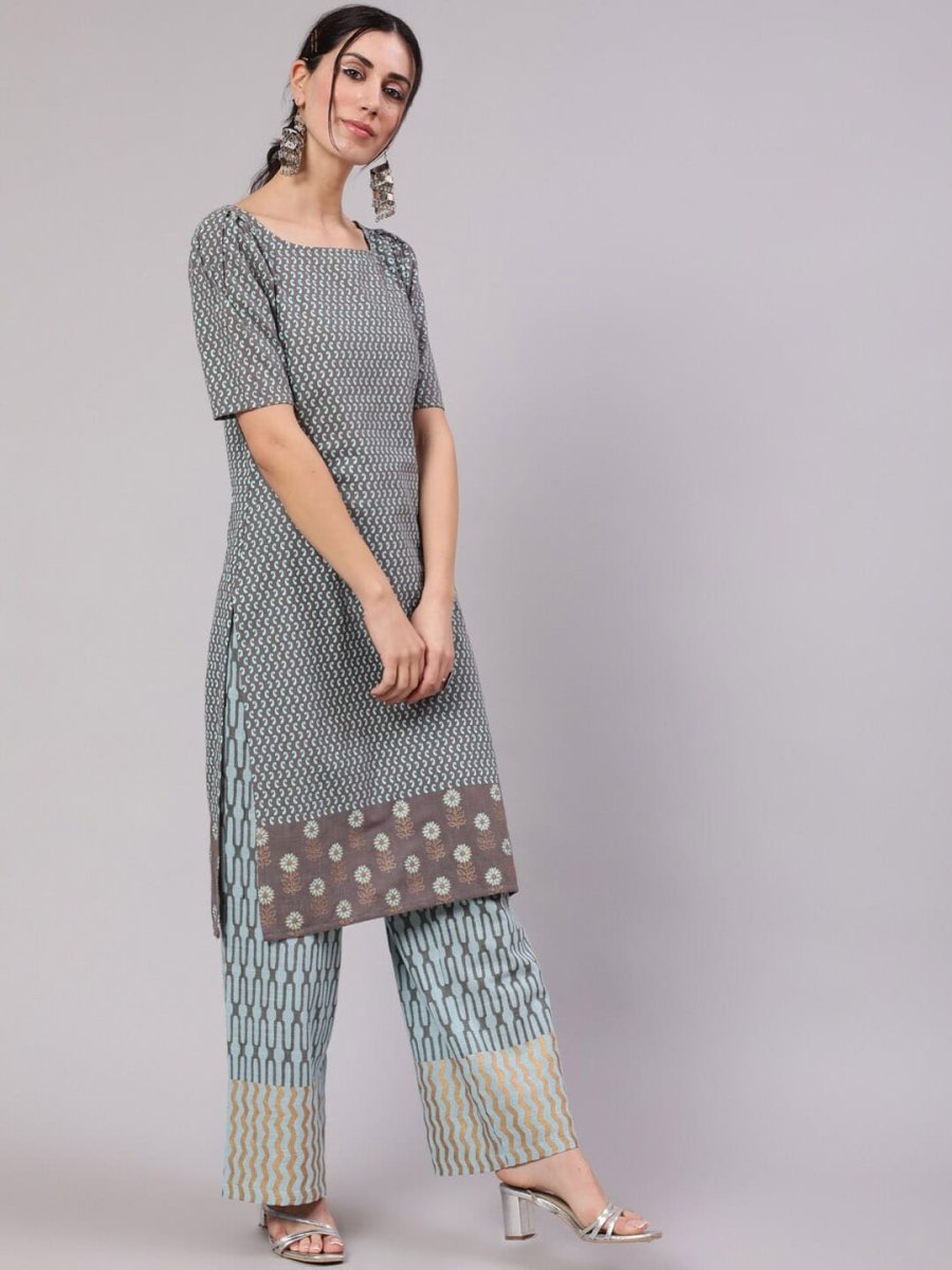 Aks Paisley Printed Straight Kurta With Palazzos | Grocsy