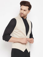 Even Apparels Cream Merino Men Woven Nehru Jacket | Grocsy