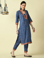 Myshka Women's Blue Straight Kurta & Trousers | Grocsy