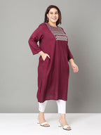 Sztori Plus Size Floral Yoke Design Thread Work Straight Kurta | Grocsy