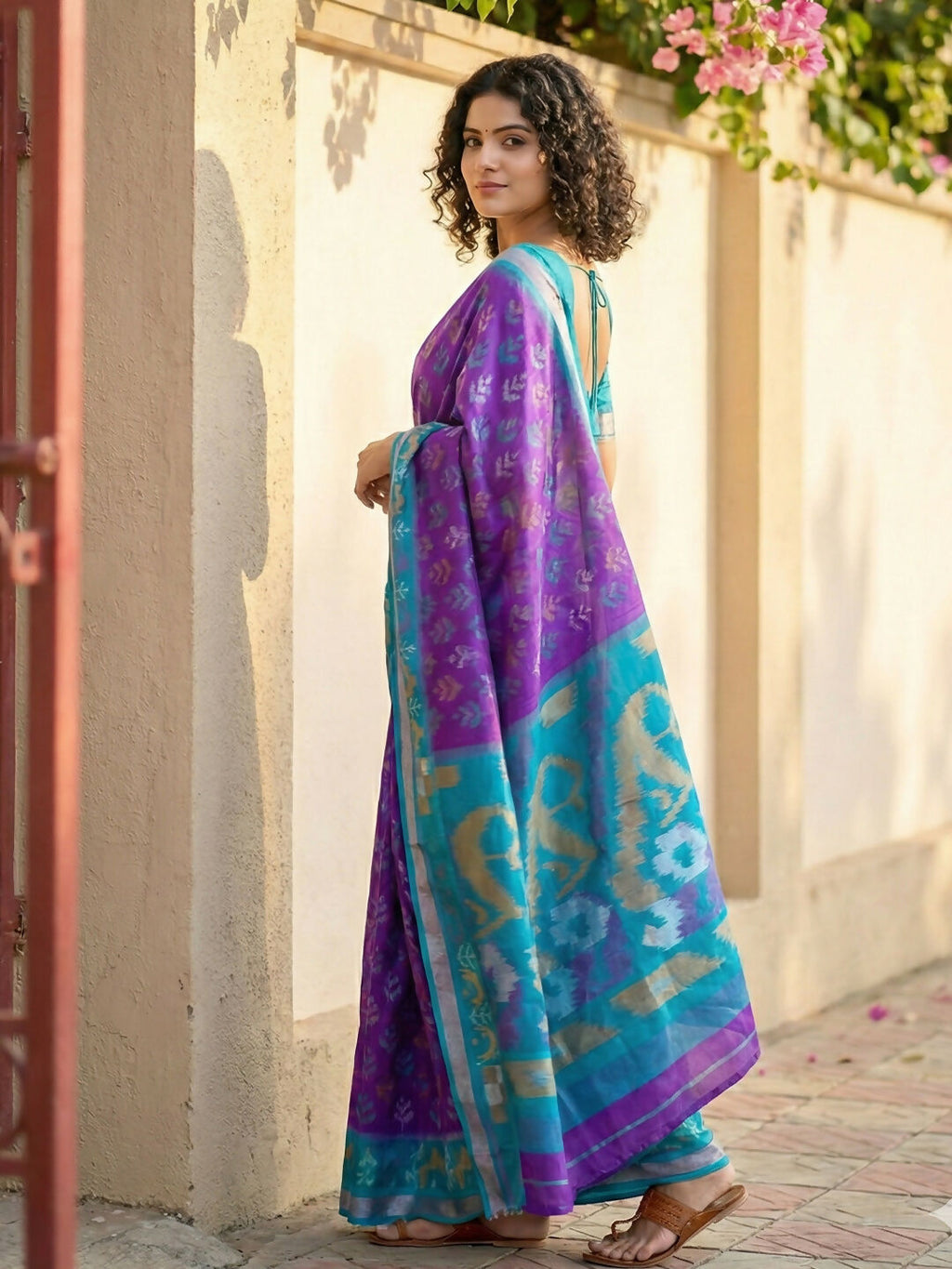 Shree Shyam Fashion Violet Pochampally Silk Saree | Grocsy